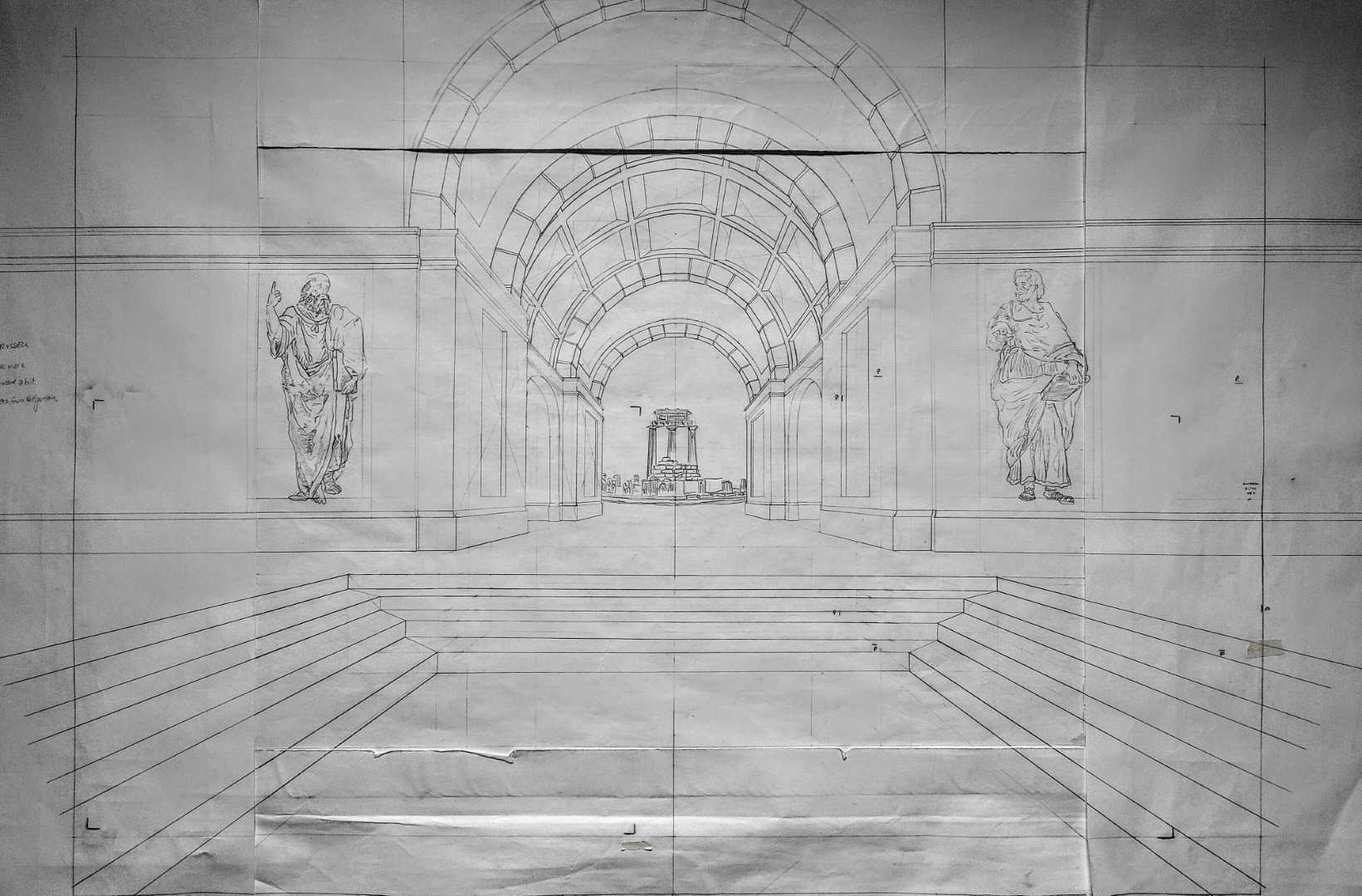 'After Athens' development sketch 2. Refinement of structural elements and composition.