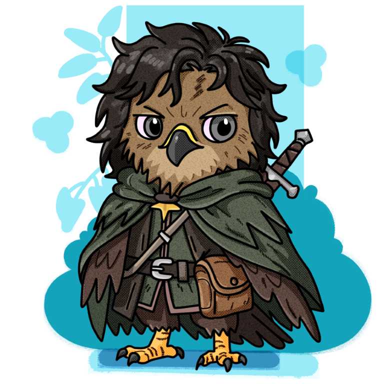 Aragorn bird character design. He is depicted as a strong and noble eagle.
