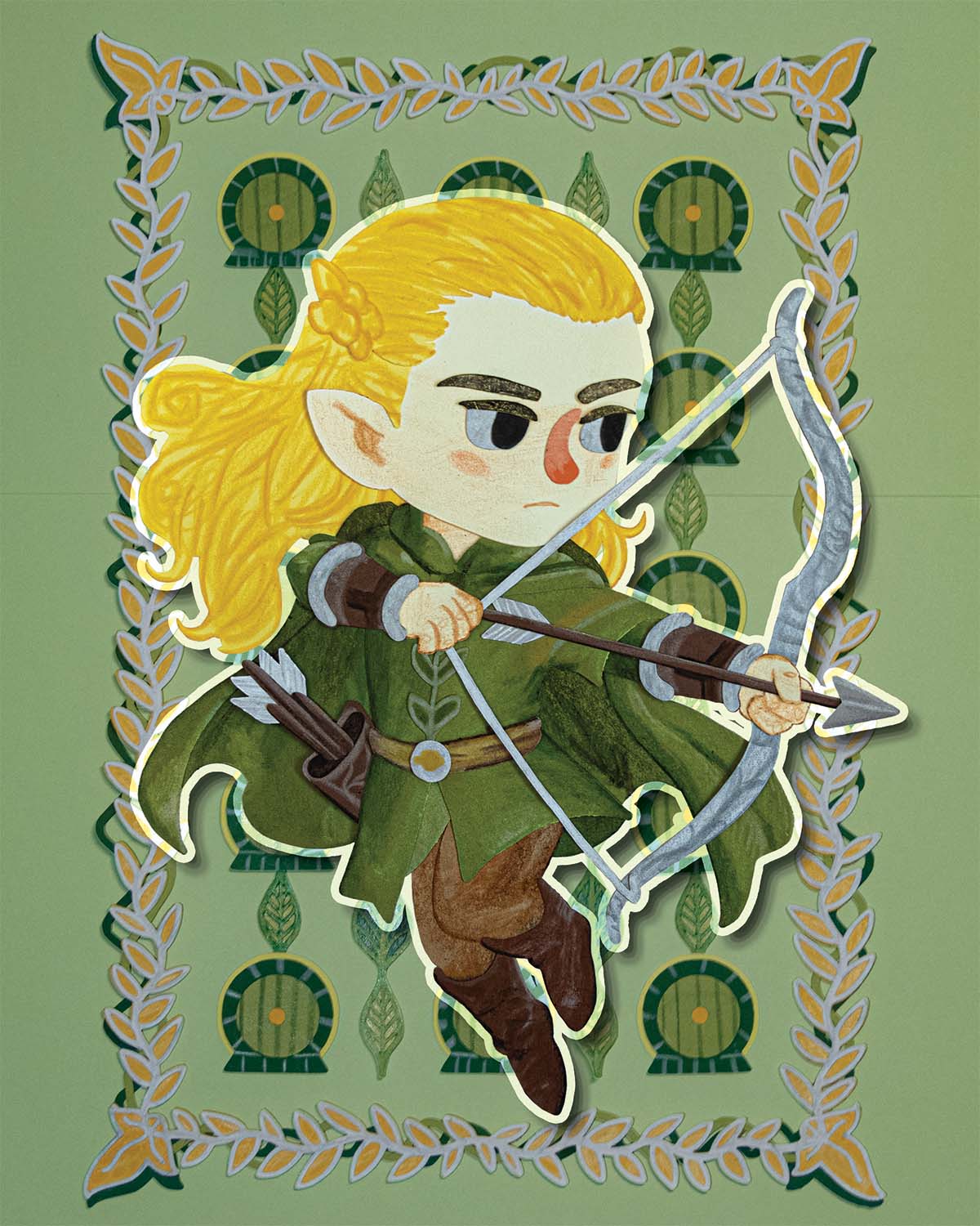 Legolas chibi paper collage illustration.