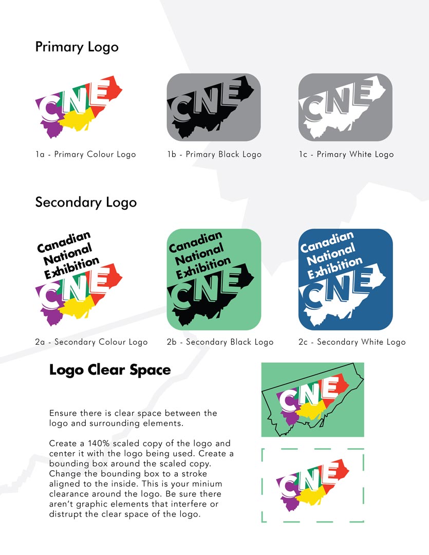 CNE brand redesign 1. Depicting primary logo, and secondary logo variation as well as clear space guidelines.