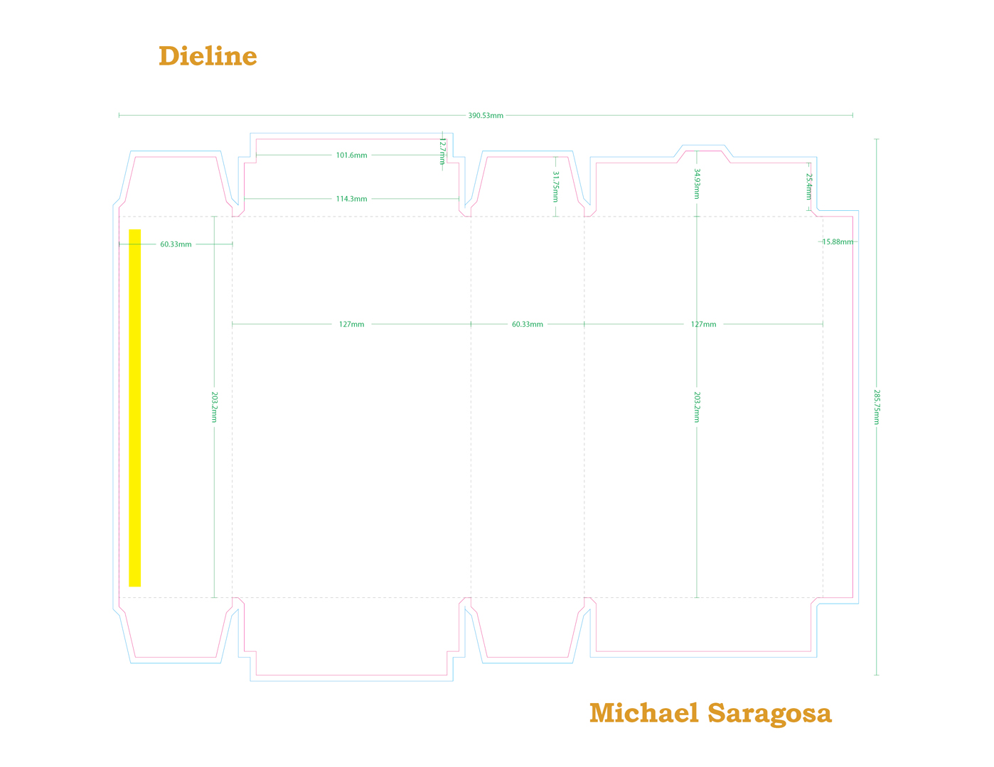 Page 4 of Supreme Cookies packaging design. Dieline with measurements and fold lines.