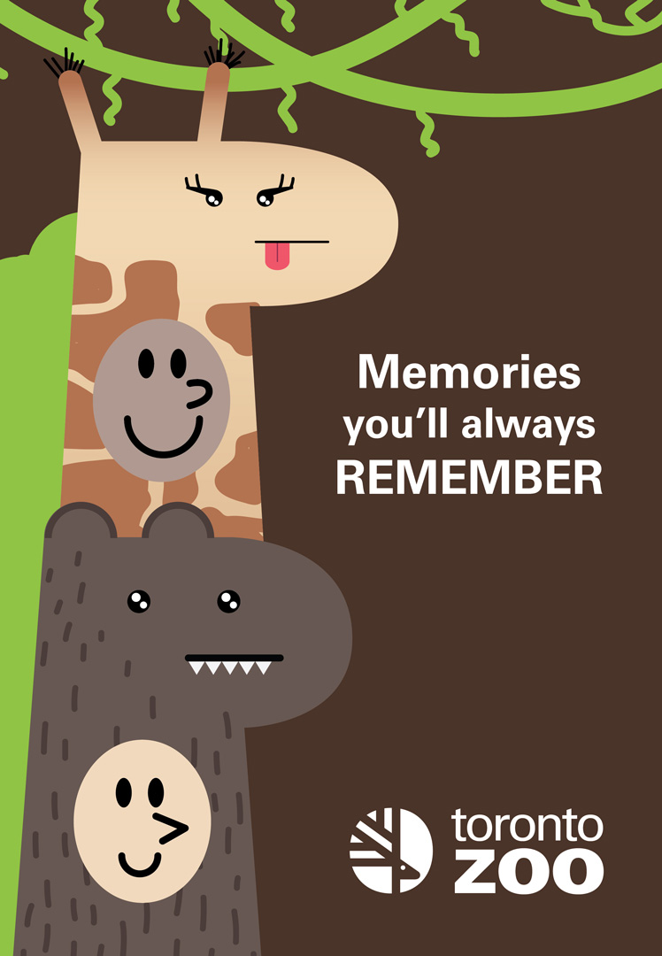 Toronto Zoo advertisement depicting two kids dressed as animals. 'Memories you'll always remember' tagline.