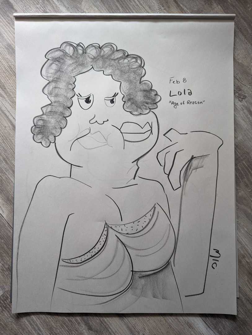 Sketch number two of an abstract style character portrait. Lola from Jean-Paul Sartre's 'Age of Enlightenment'.