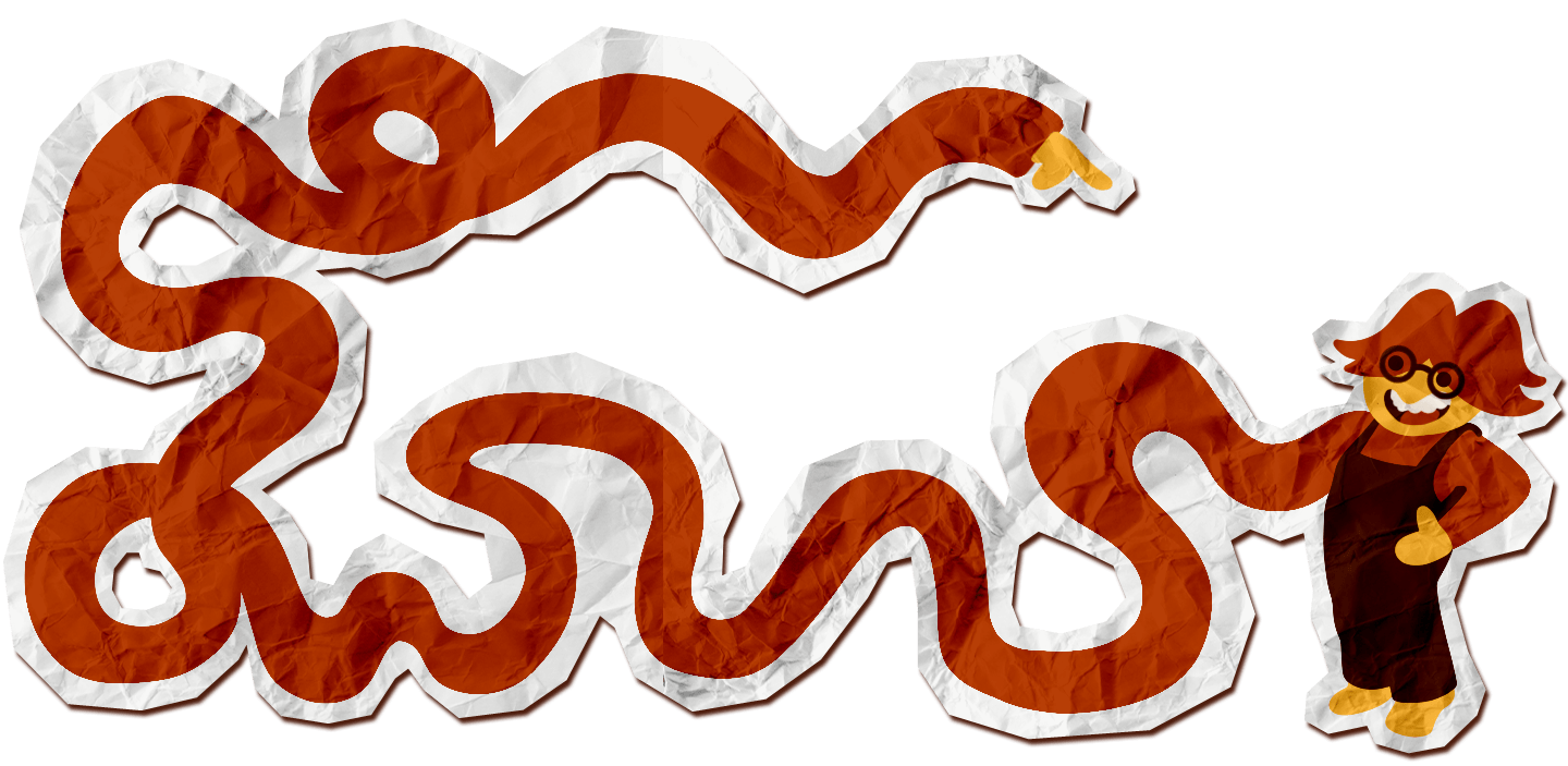 Paper Patchy wiggling and stretching his arms out to show off his three commitments: Creativity, Curiosity, and Connection.